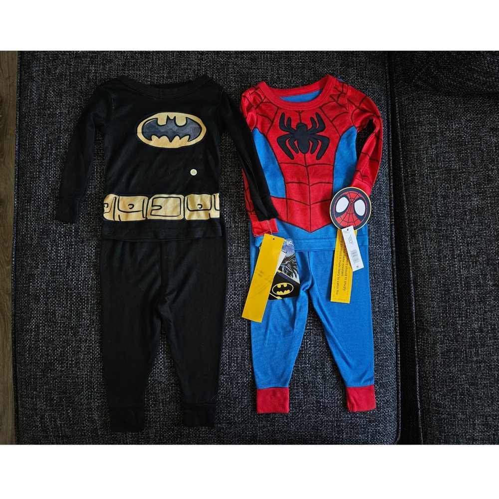 Marvel DC Comics Pajamas Toddler Boys 18M Black Red Blue NEW Batman Spider-Man